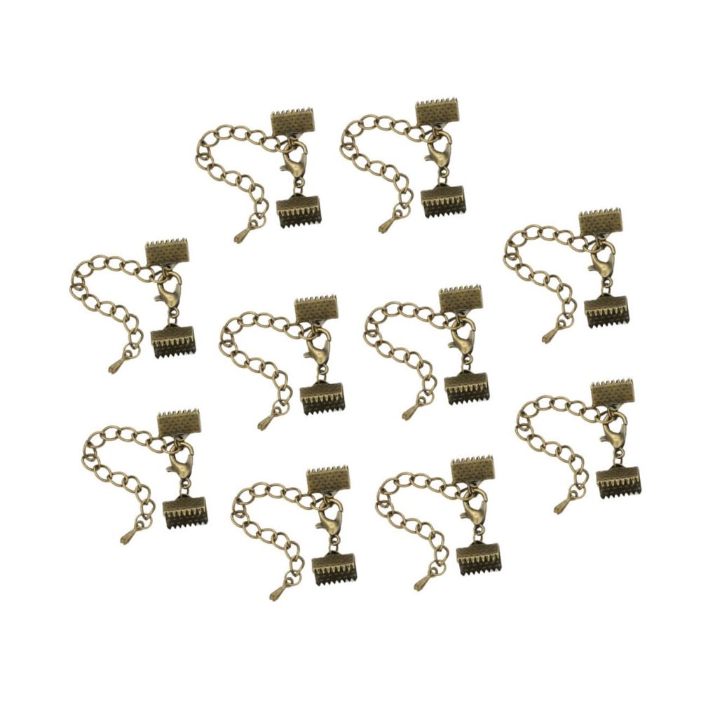 Angoily DIY Cord Ends and 12mm Lobster Clasp with 5cm Chain for Jewelry Making - 10 Pieces