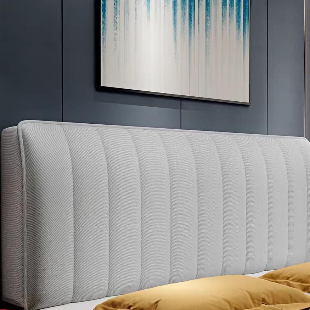 JANEMUA Waterproof Stripe Headboard Cover, Elastic Anti-Collision Slipcover, Soft Solid-Color Dustproof Protection, Gray, 200 cm