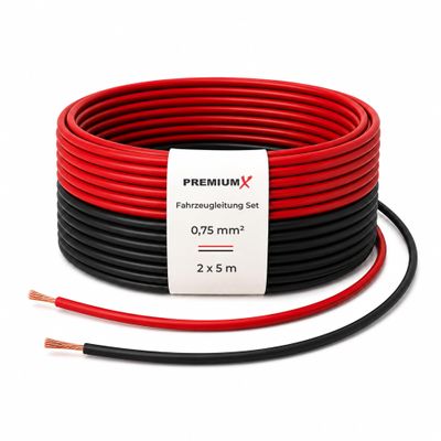 PremiumX FLRY-B Automotive Cable Set, 5 m, 0.75 mm², Red/Black