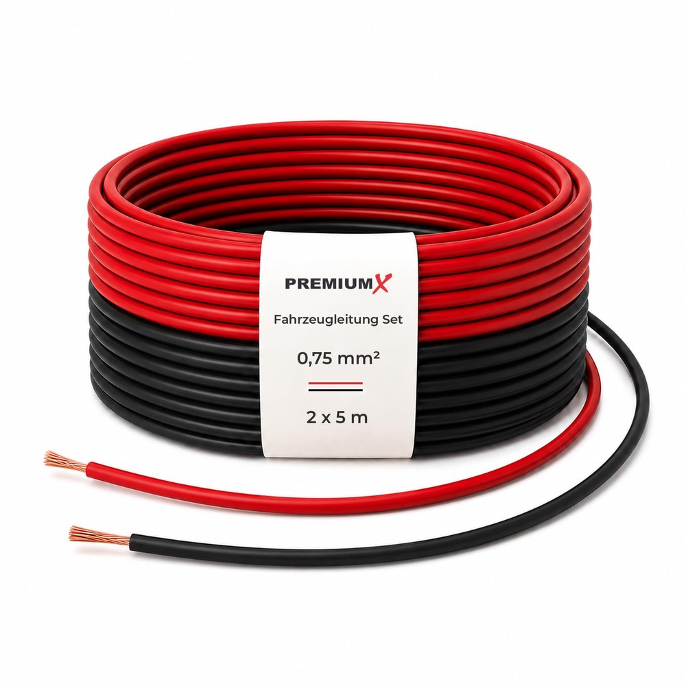 PremiumX FLRY-B Automotive Cable Set, 5 m, 0.75 mm², Red/Black