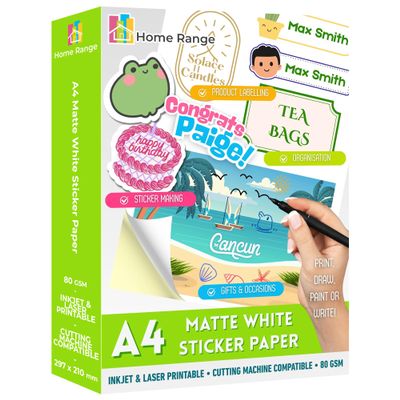 Home Range 50-Sheet A4 White Matte Self-Adhesive Printable Sticker Paper