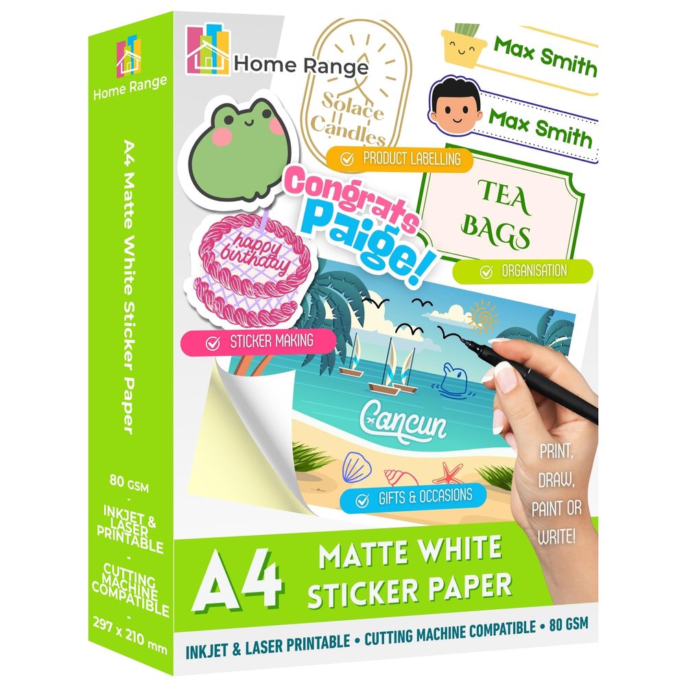 Home Range 50-Sheet A4 White Matte Self-Adhesive Printable Sticker Paper