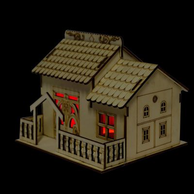 Wooden Money-Saving Box Villa Storage Box Home Model with Night Light, Dollhouse Desktop Jar for Fun Saving