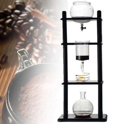 Cold Brew Coffee Maker Tower with Glass Container and Wooden Stand