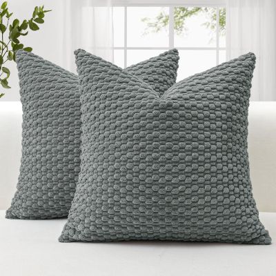 JOTOM 2-Pack Corduroy Pillow Covers, 3D Bubble Texture, Gray, 20 x 20 in