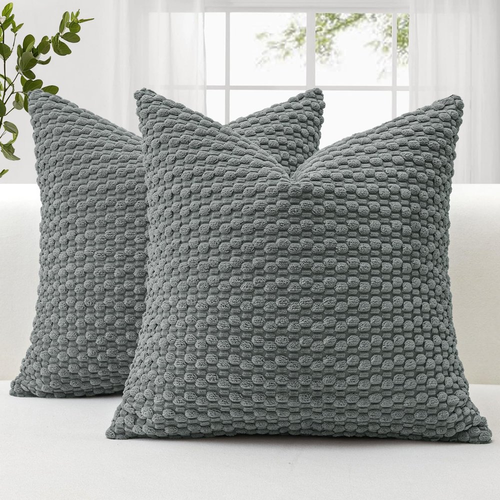 JOTOM 2-Pack Corduroy Pillow Covers, 3D Bubble Texture, Gray, 20 x 20 in