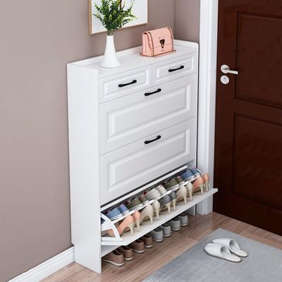Narrow Shoe Cabinet with Hidden Drawers