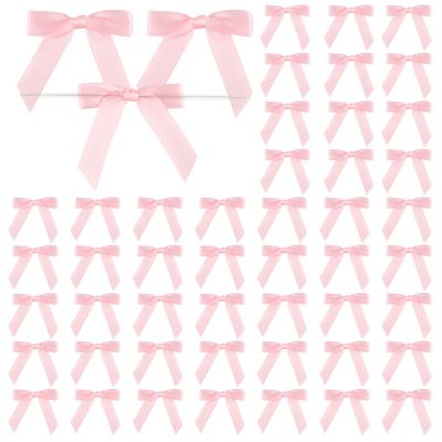 Tikplus Pink Satin Bows, 50-Piece Set for Gift Wrapping, Cake Decor & DIY