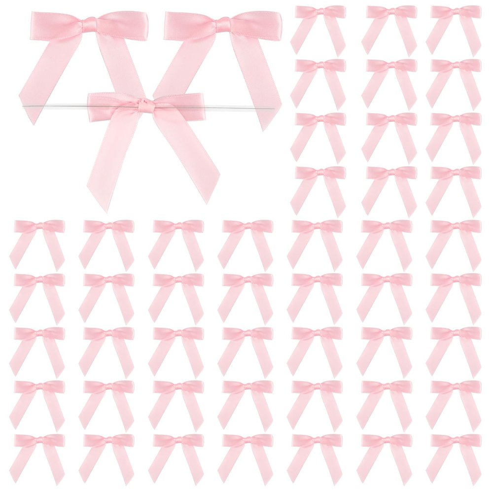 Tikplus Pink Satin Bows, 50-Piece Set for Gift Wrapping, Cake Decor & DIY
