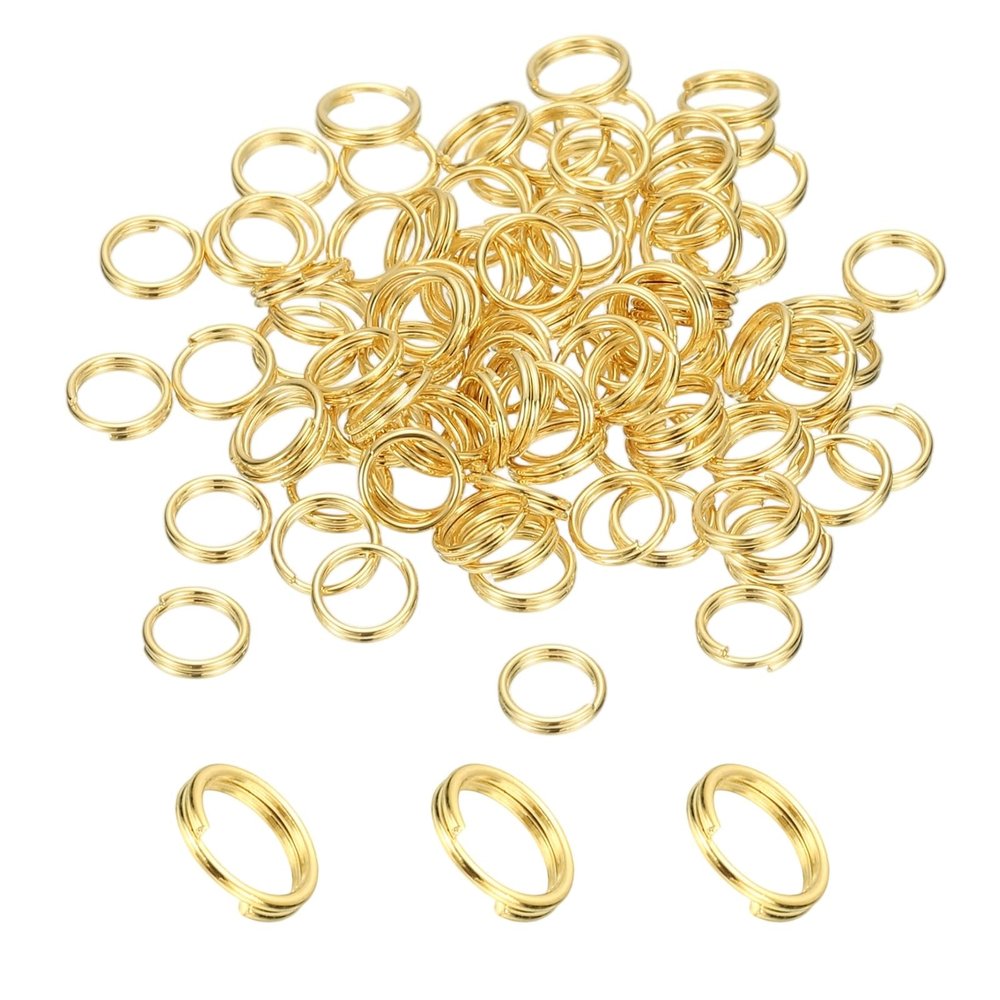 PATIKIL 100 Pcs Keyring Set, 0.5 x 5 mm Round Split Ring, Gold