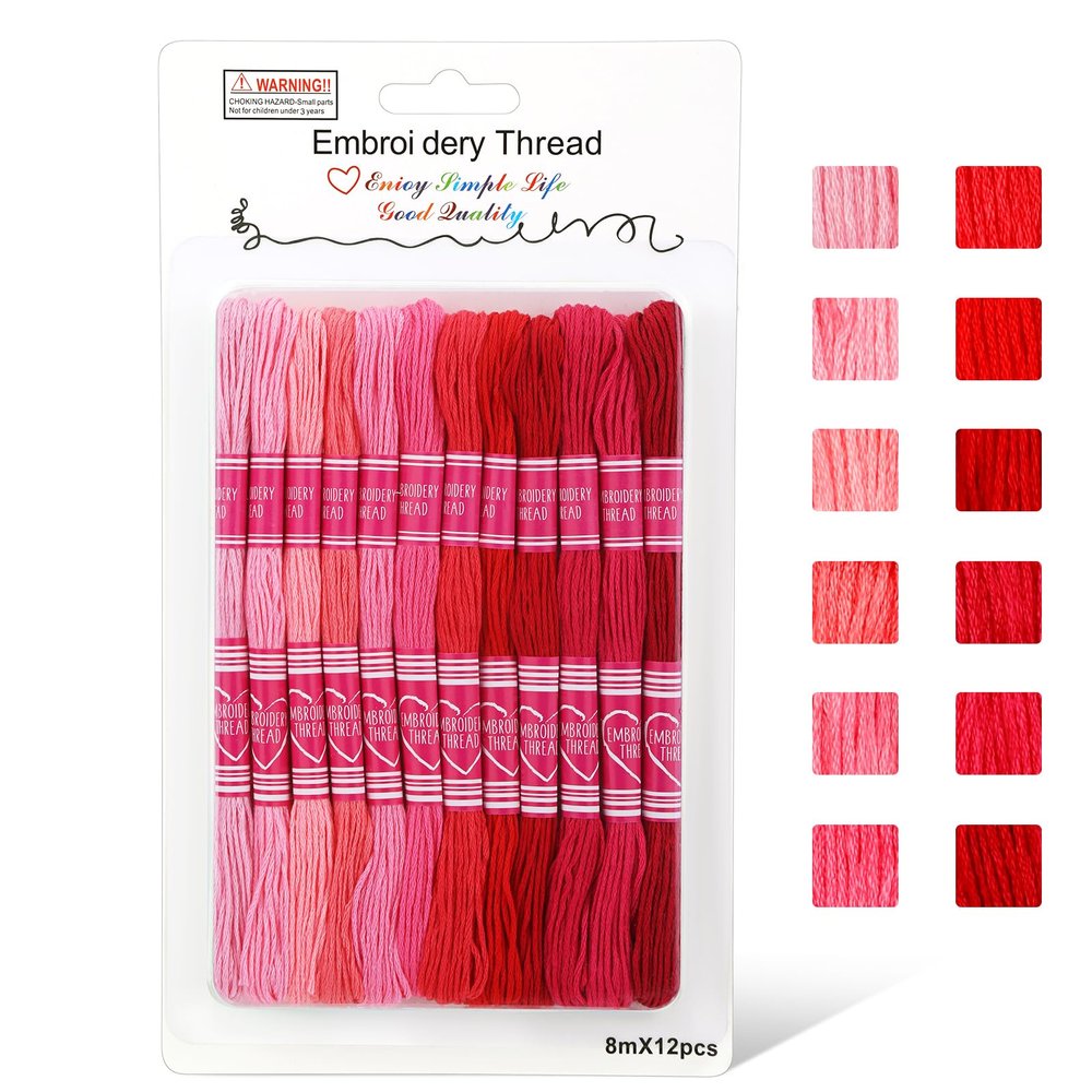 Tundi Embroidery Thread, 12 Strands of Red Series Thread for Cross-Stitch and Bracelet Making