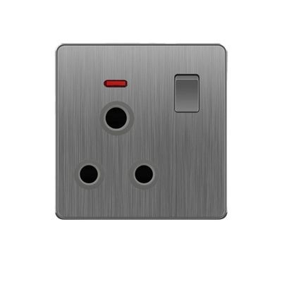 UK 13A Brushed Gray 9 Wall Light Switch with Single Socket and USB Charging, Dimming Speed Control, 86 x 86 mm
