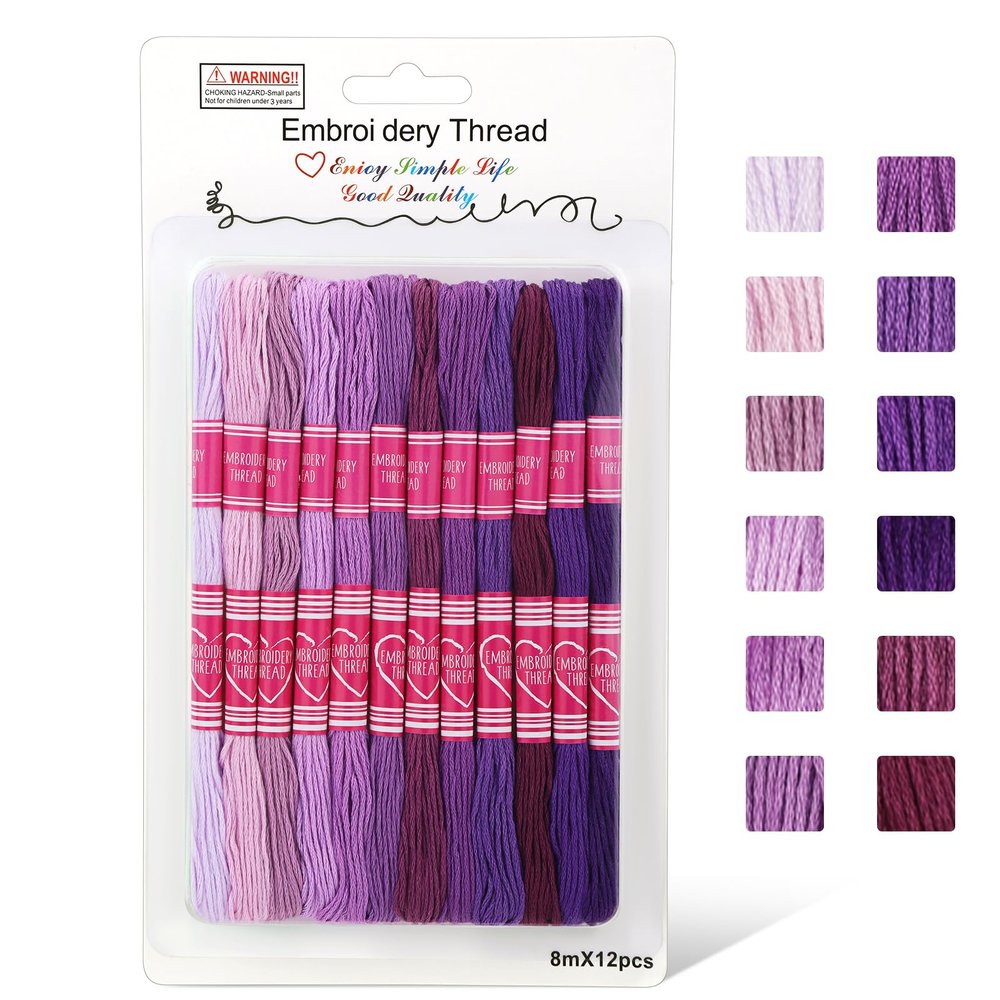 Tundi Embroidery Thread, 12 Strands of Purple Series