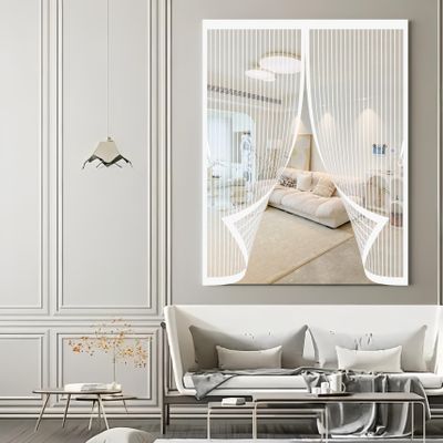 Magnetic Insect Screen 96 x 94 cm, No Drilling, Stronger Magnets, Automatic Closing, White