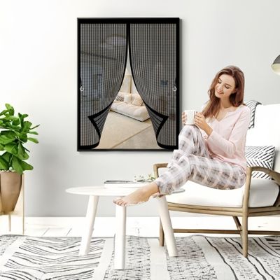 Magnetic Fly Screen, 64 x 90 cm, Adjustable, Light-Transmitting, Self-Closing, Black