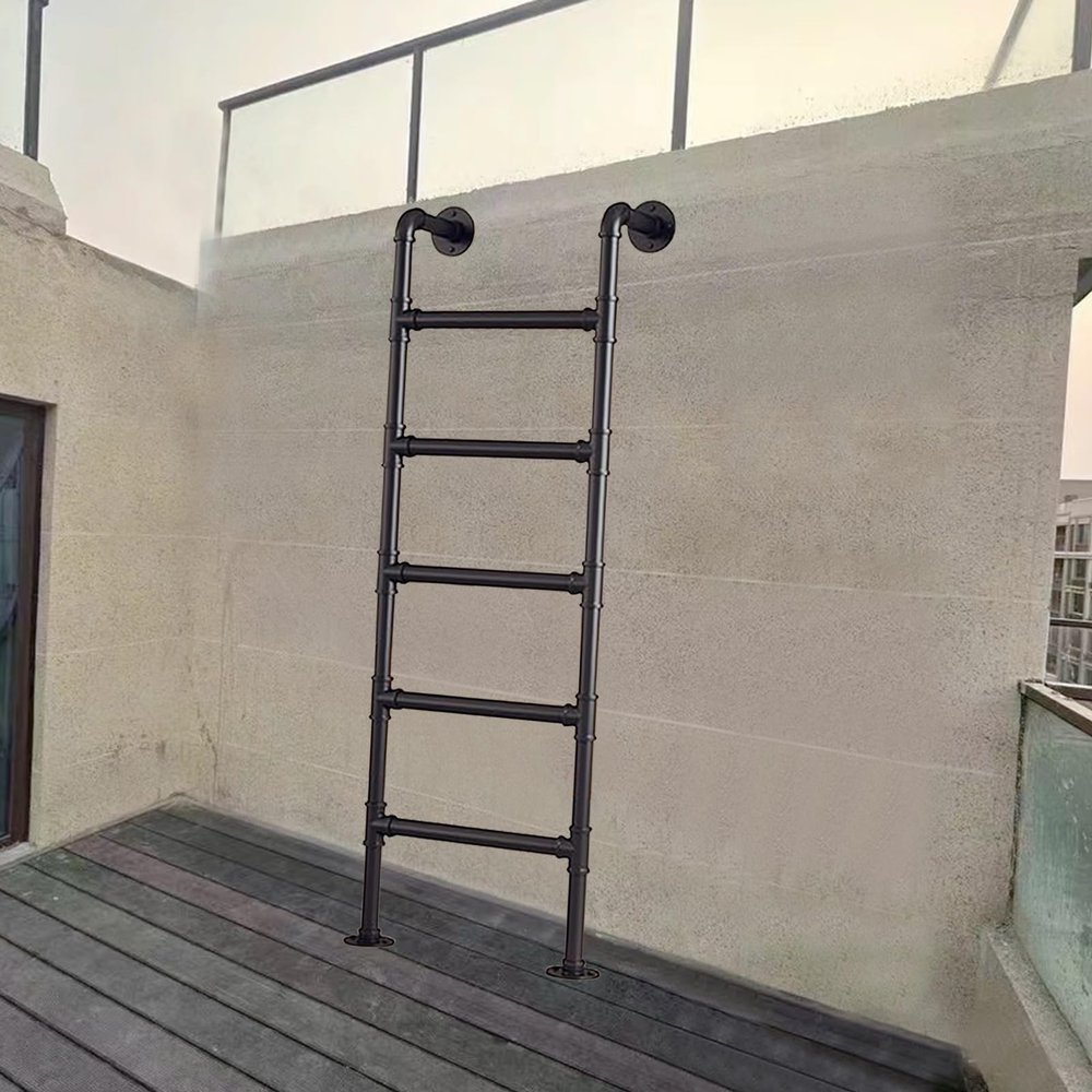 Emergency Ladder for Window Wells, Sturdy Metal Step Ladder for Safe Climbing, 1.8 m, Ideal for High Beds, Outdoor Decks and RVs, Black (200 cm)