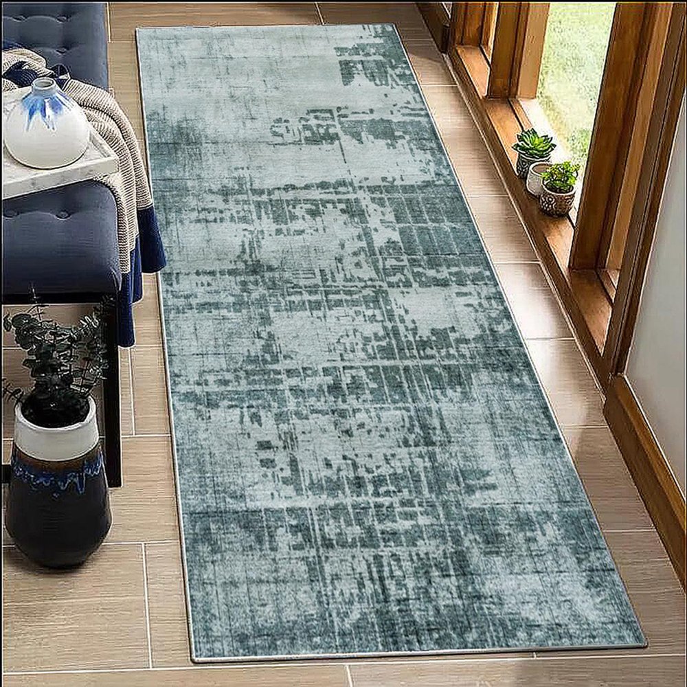 BORKOY Blue Abstract Runner Rug, 70 x 250 cm