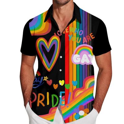 Foweknow Men's Short-Sleeve Pride Parade Rainbow LGBTQ CSD Party Summer Shirt