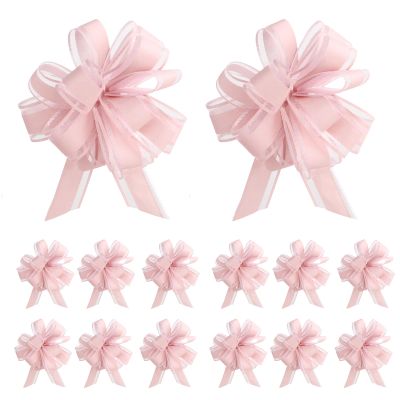 12 Pack Gift Bows, Large Pink Pull Bows 11 cm