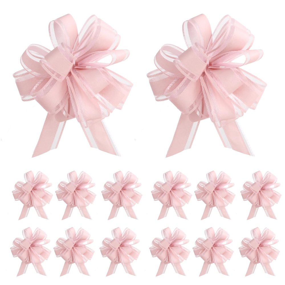 12 Pack Gift Bows, Large Pink Pull Bows 11 cm