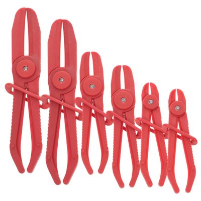 Cabilock 6-Piece Plastic Hose Clamp Pliers Set, One-Handed, Red
