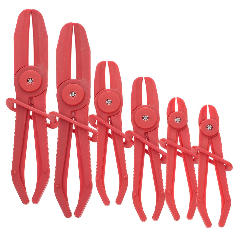 Cabilock 6-Piece Plastic Hose Clamp Pliers Set, One-Handed, Red