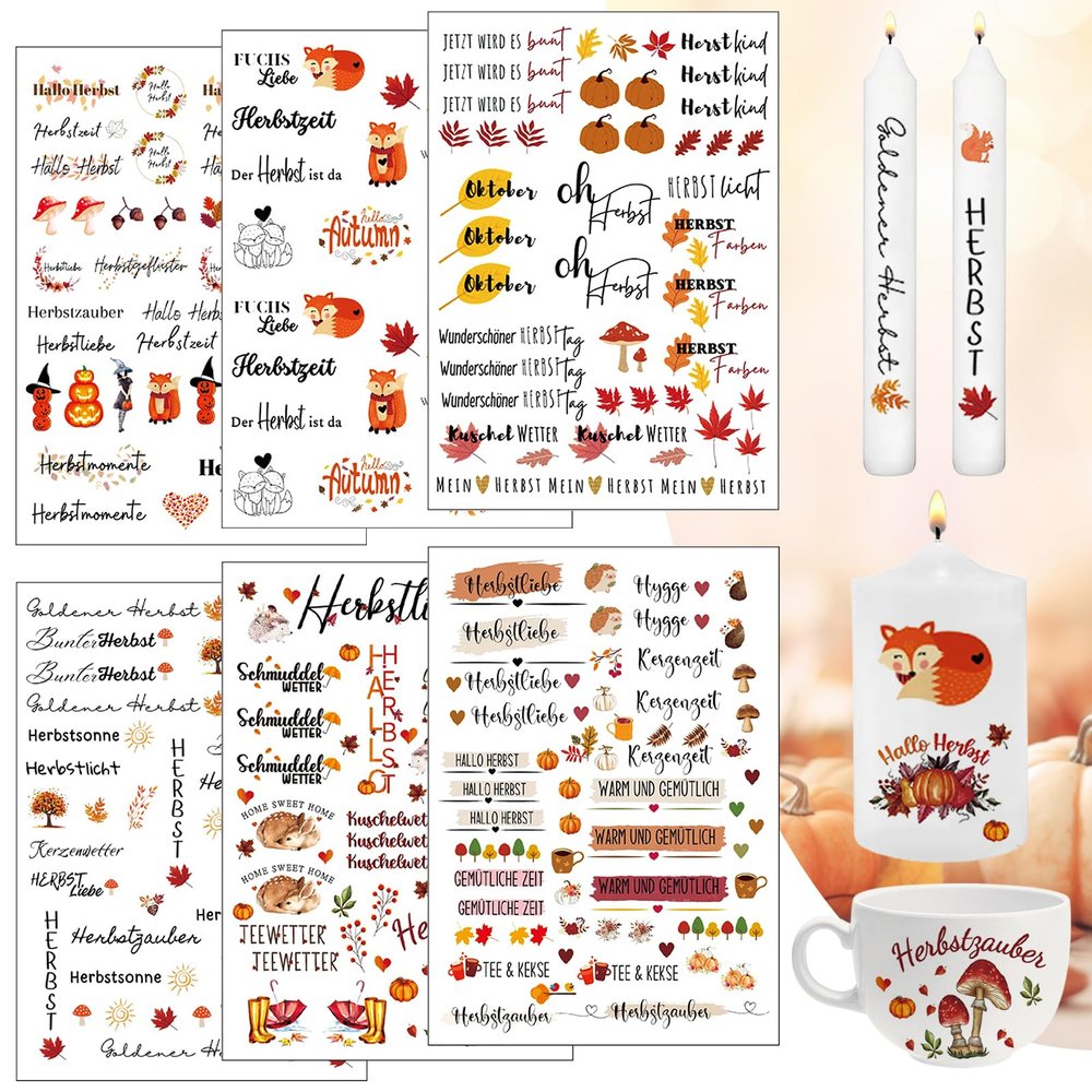 RCYHCY 6-Piece Autumn Candle Tattoo Water Transfer