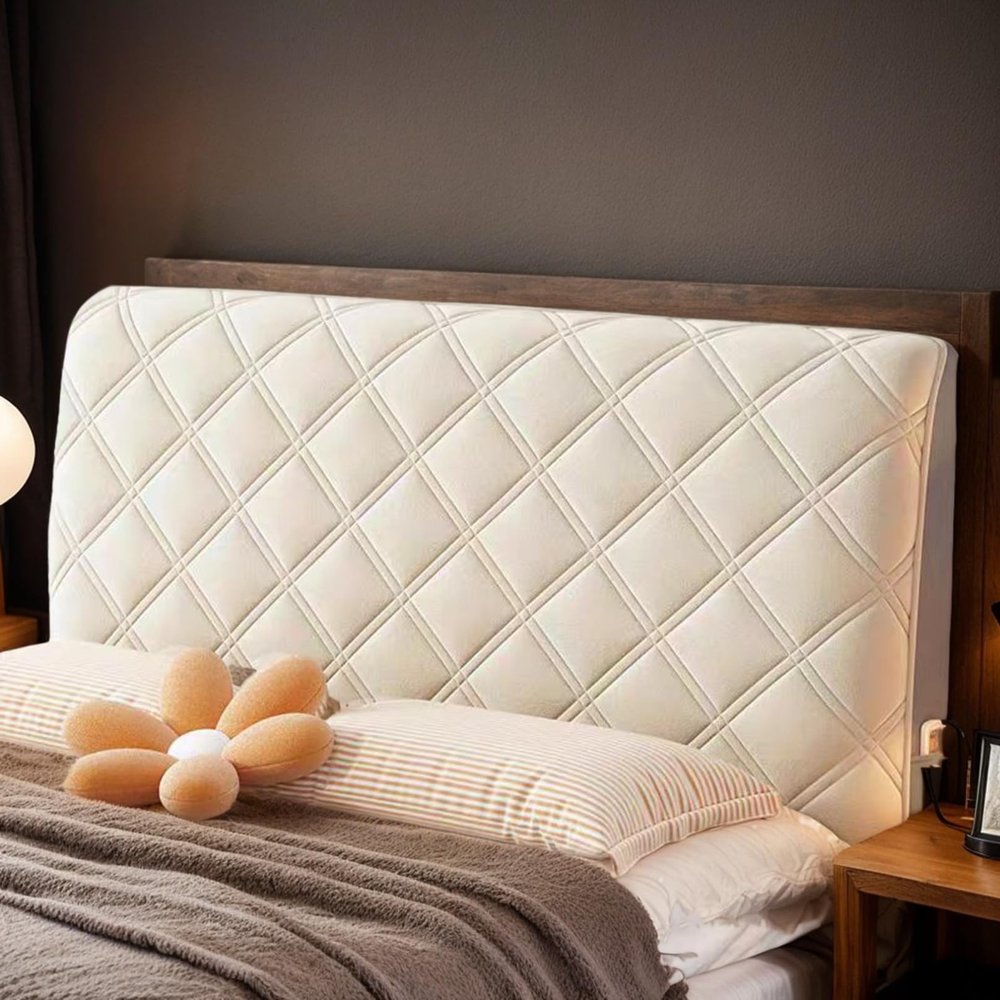 Washable Velvet Headboard Protector Cover for Queen, King, Full, Twin and California King, Quilted, Dustproof, with Pocket, D, 180 cm