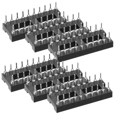 6 Double-Row 20-Pin Solder IC Sockets, Gold-Plated Copper