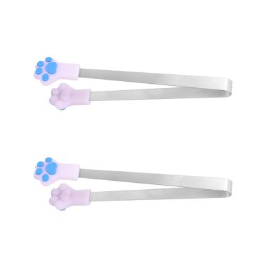 2pcs Silicone Steel Small Tongs Cat Paw Shape