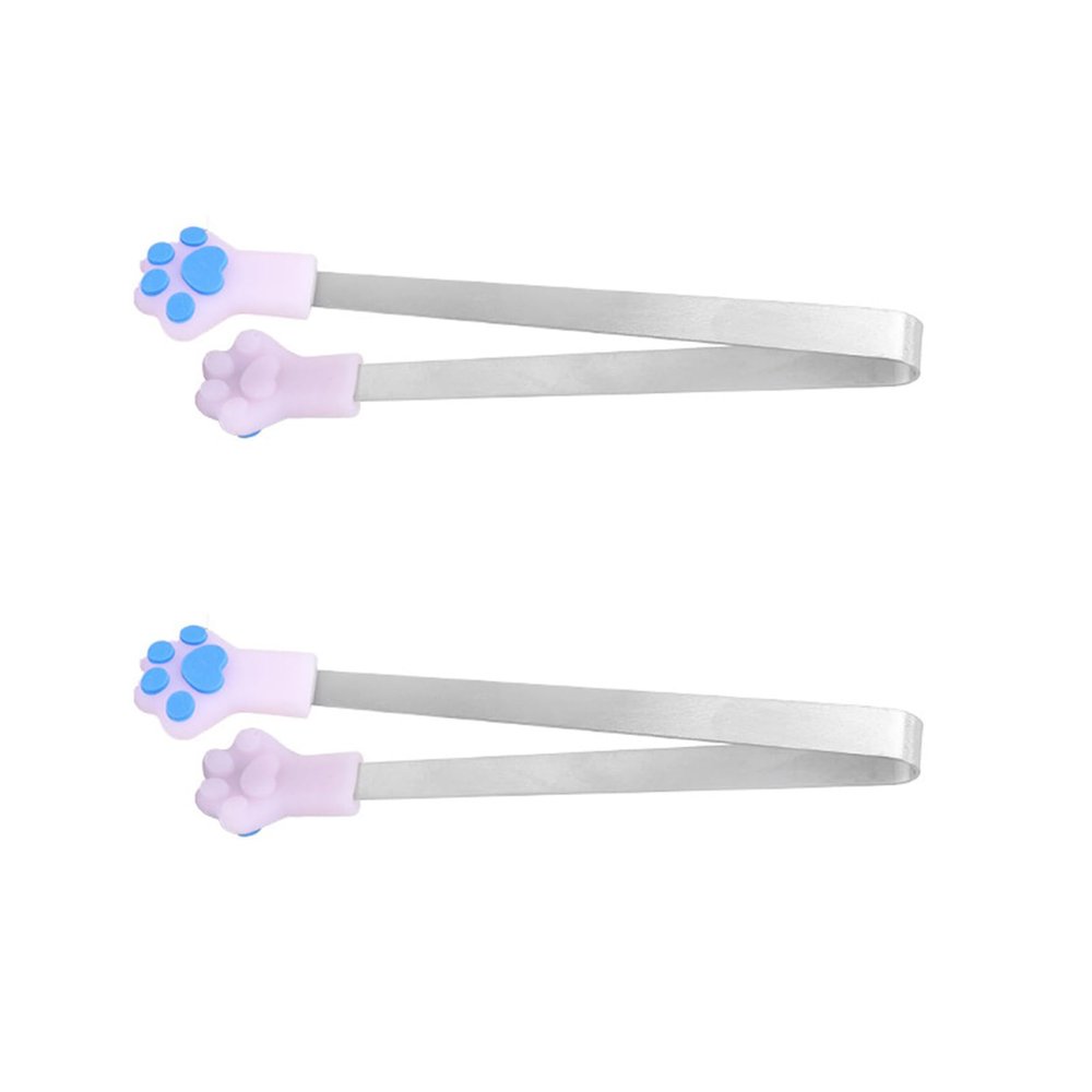 2pcs Silicone Steel Small Tongs Cat Paw Shape