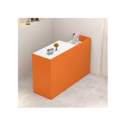 Modern Reception Desk with Open Storage, Orange and White, Right, 120 cm