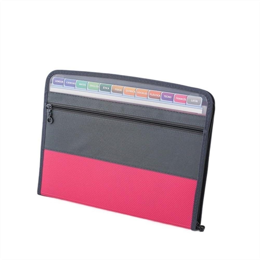 WANGHAI-666 13-Compartment Waterproof Double-Zip Document Folder, A4, Pink