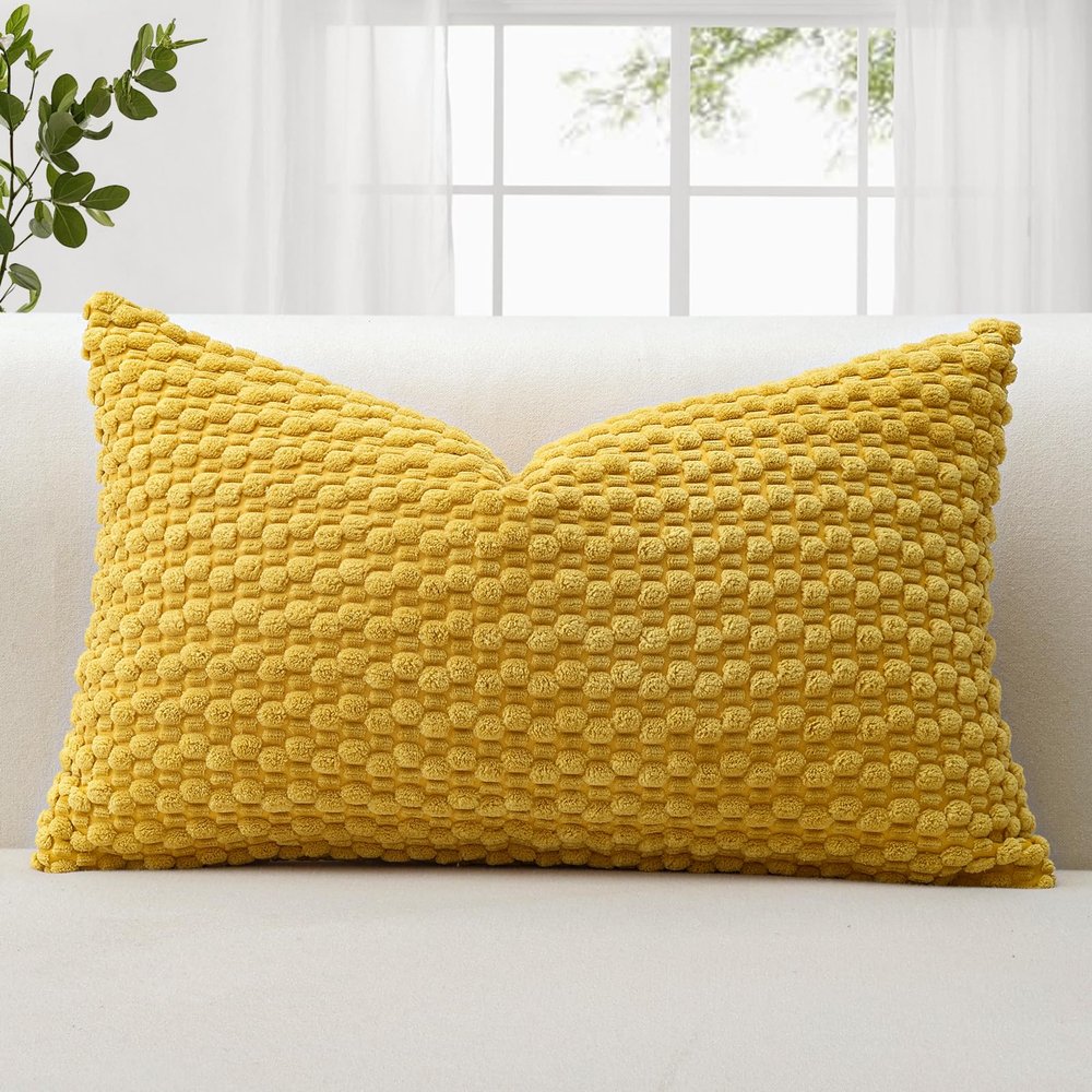JOTOM 1 Piece Cord Pillow Cover, 3D Bubble Texture Boho Decorative Cushion Cover (30x50cm, Mustard Yellow)