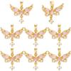 Beebeecraft 1 Box 8 pcs Crystal Charm 18K Gold-Plated Brass Pink Butterfly with Zirconia view 1