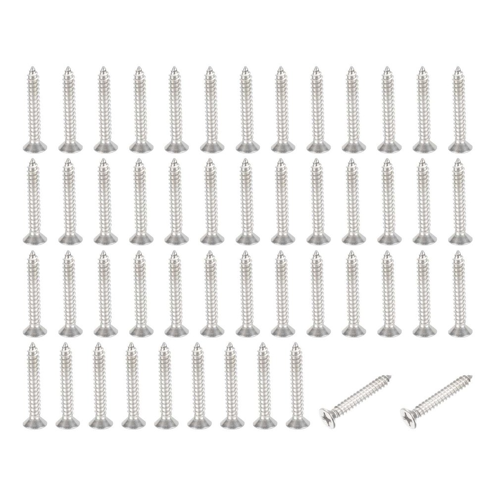 PATIKIL 50-Pack #12 x 1-1/2 in. Phillips Flat-Head Self-Tapping Stainless Steel Wood Screws