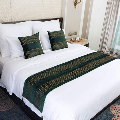 HWHHDQL Velvet Bed Runner with Tassels, Green, 45 x 210 cm