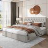 Zepneiy 180 x 200 Upholstered Storage Bed with Nailhead Trim, Light Gray Linen (Mattress Not Included) view 3