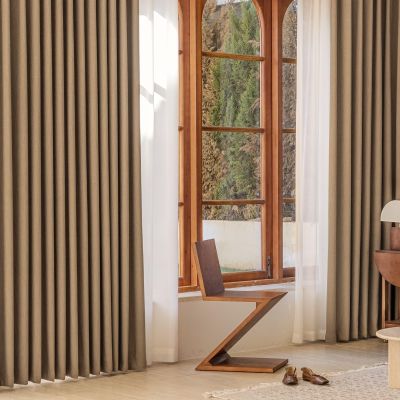 Tolldek 2-Piece Chenille Curtains, Light Coffee, 86 x 214 cm