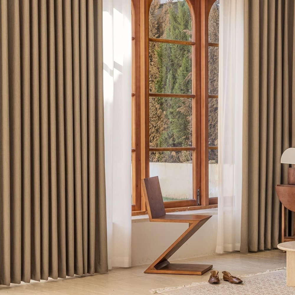 Tolldek 2-Piece Chenille Curtains, Light Coffee, 86 x 214 cm