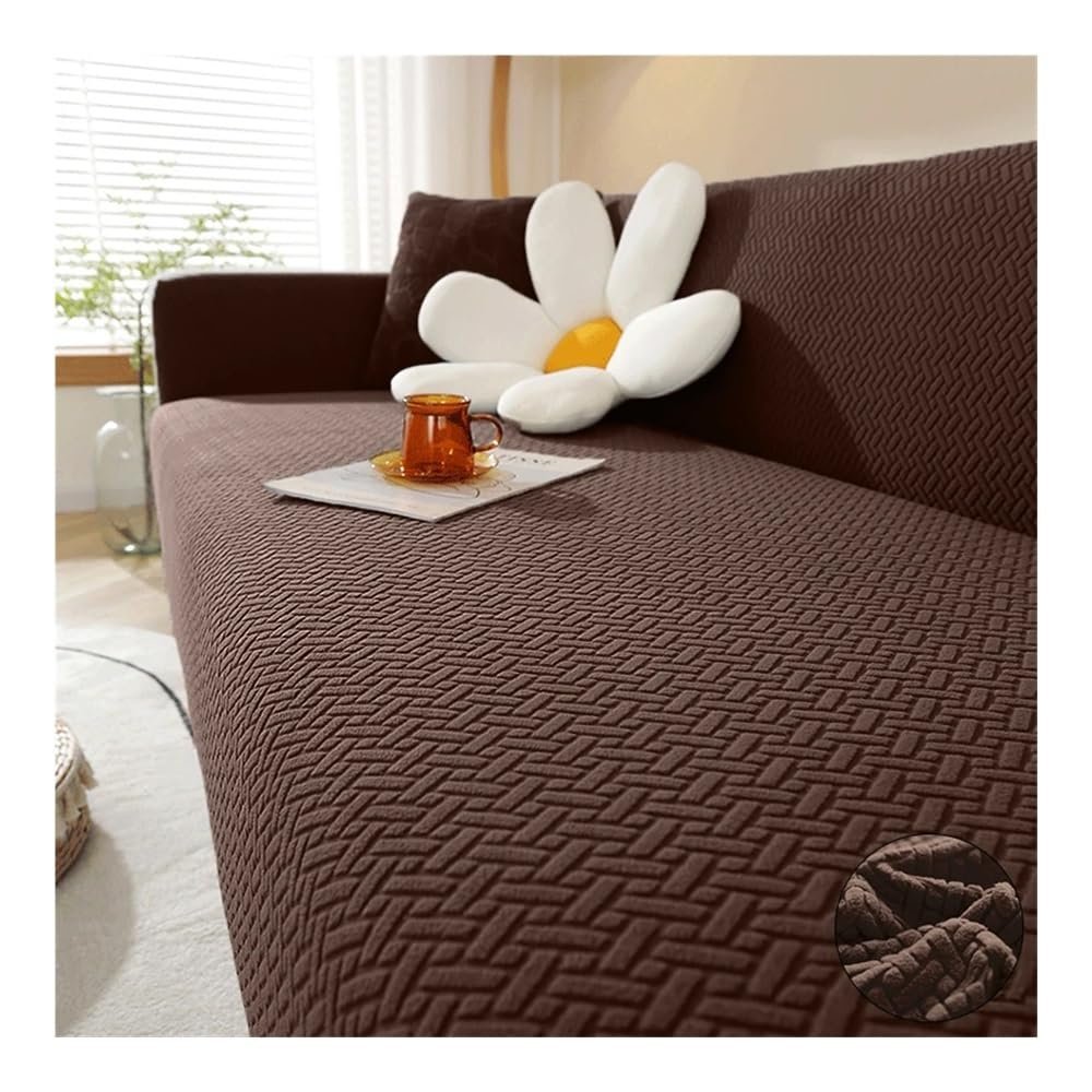 ERQIAO Jacquard Sofa Cover for Living Room, Stretch Thick Sofa Cover for L-Shaped Sectional, 1/2/3/4/5-Seater (Coffee, 4-Seater 230 × 300 cm)