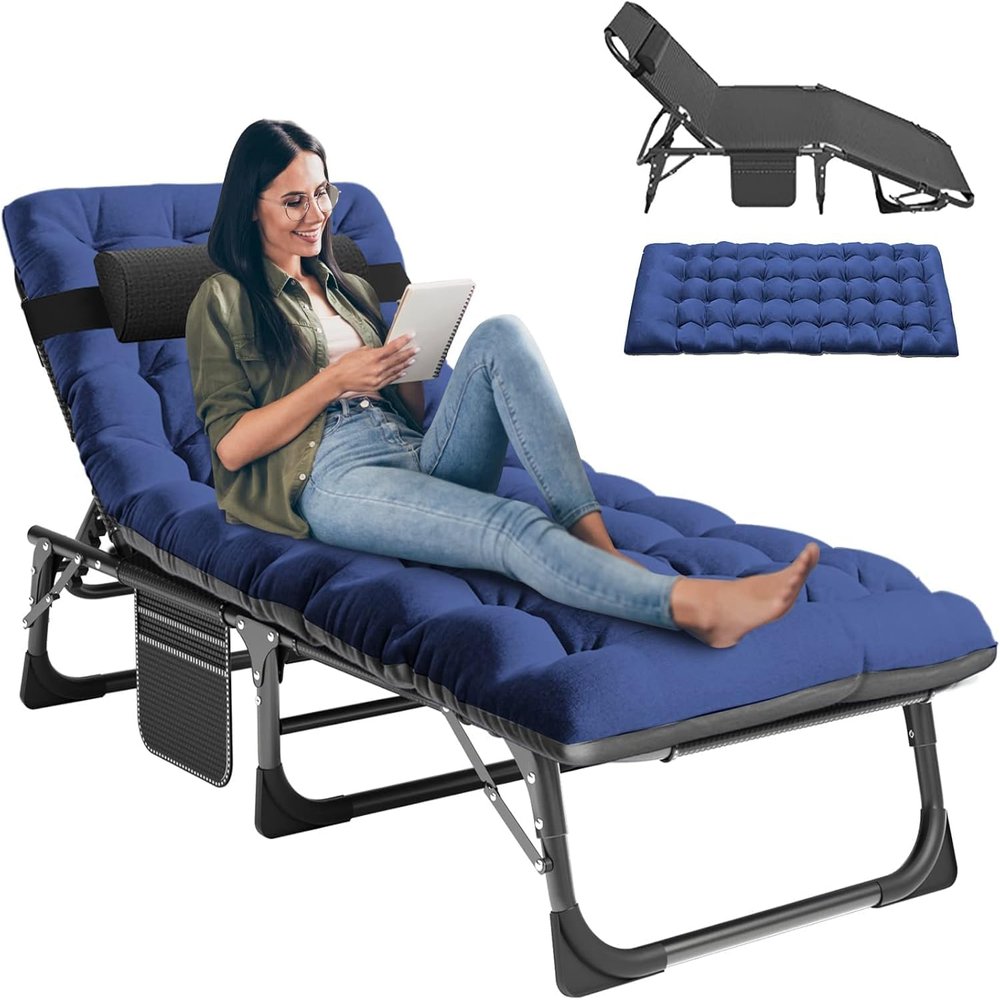 Ryuhic Folding Sun Lounger with Mattress and Headrest