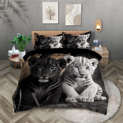 TKCQX Black and White Tiger Duvet Cover Set, 140 x 200 cm