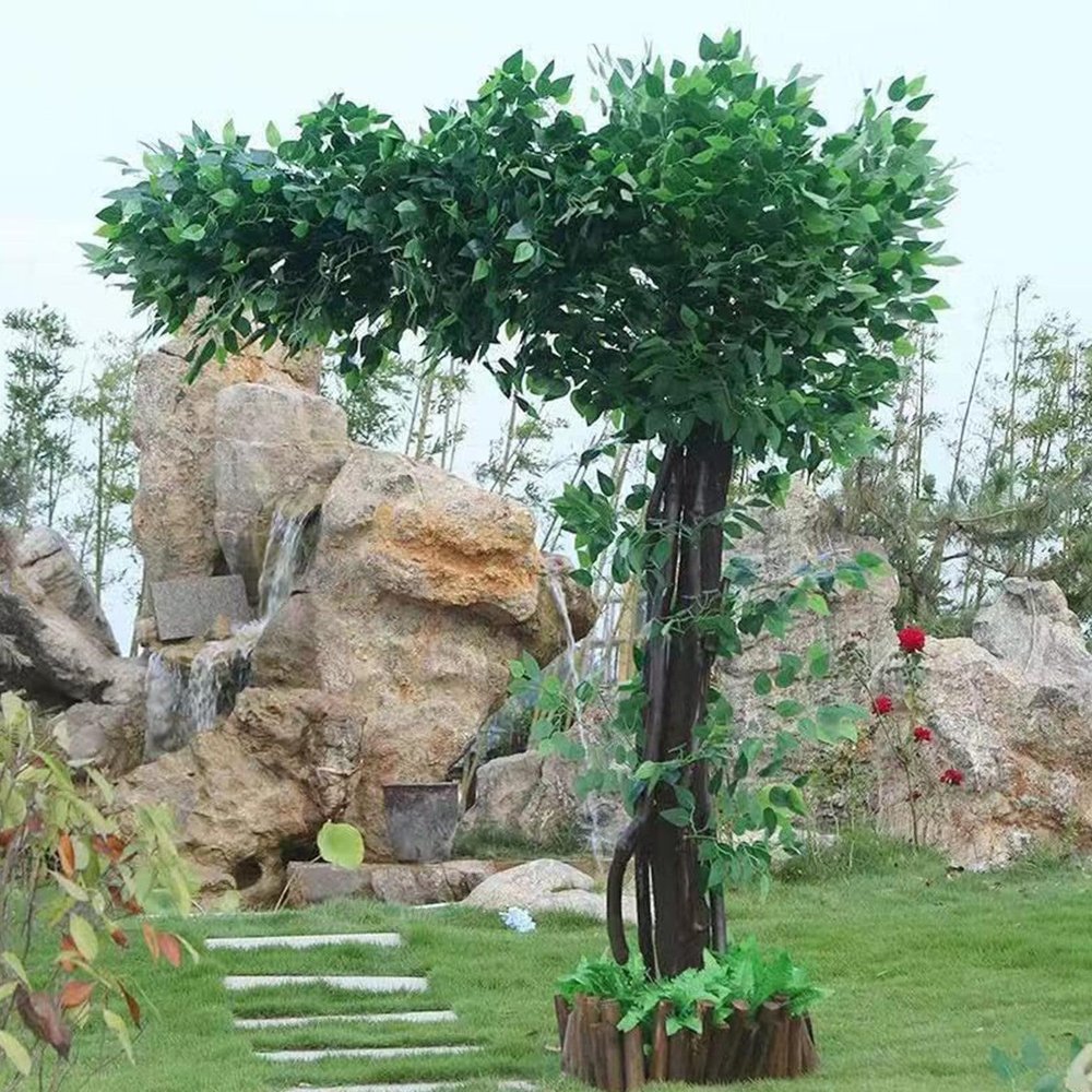 ZenSeFarin Large Artificial Banyan Tree, Realistic Wood Trunk and Green Foliage, Low-Maintenance, 2 x 2.5 m / 6.6 x 8.2 ft