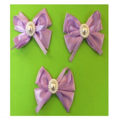3 Fabric Appliqués: Purple Bow + Bead 7 x 5 cm (02)