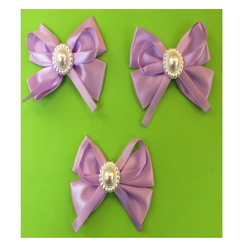 3 Fabric Appliqués: Purple Bow + Bead 7 x 5 cm (02)
