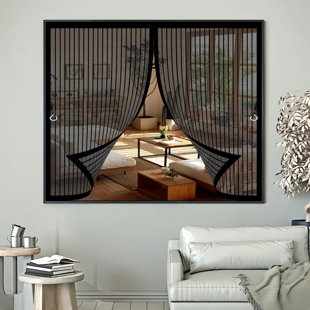 Adjustable Magnetic Fly Screen Door, 127 x 51 cm, Black