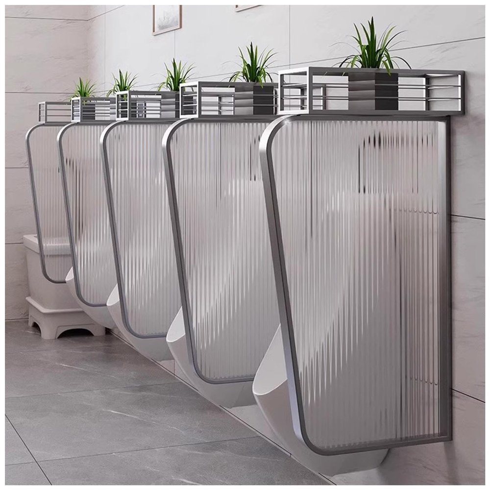 Tempered Glass Urinal Partition with Top Plant Shelf