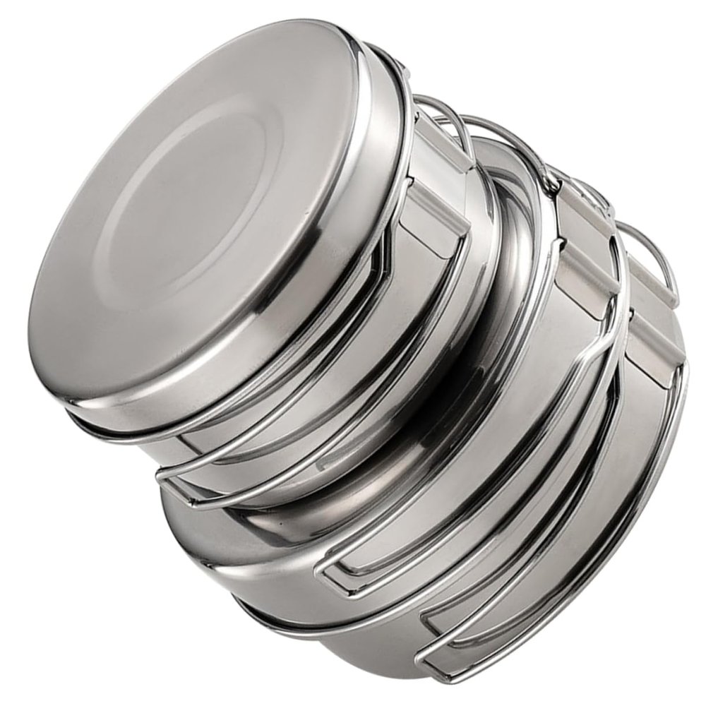 iplusmile Stainless Steel Camping Cookware Set, Pot and Pan, 4-Piece, Lightweight and Compact for Outdoor Use and Fishing