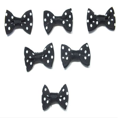 6 Fabric Appliqués: Black Bow with Polka Dots, 28 x 15 mm (09)